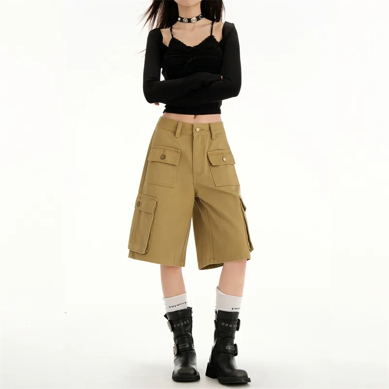 Rose Denim Shorts Women's Khaki-4