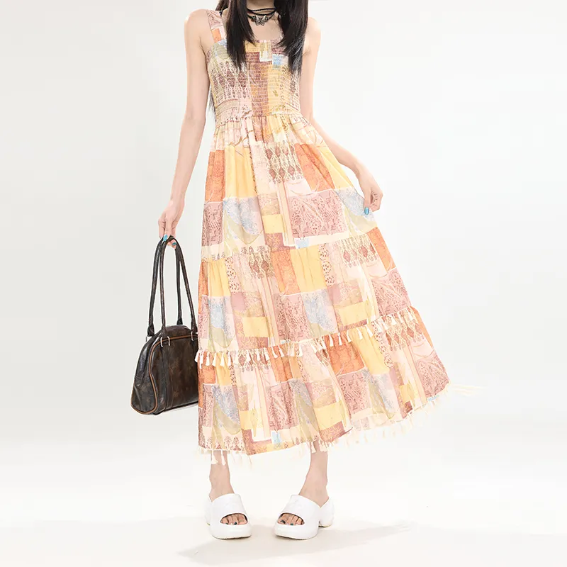 Rose Slip Dresses Women's Ethnic Yellow Maxi Skirts-2