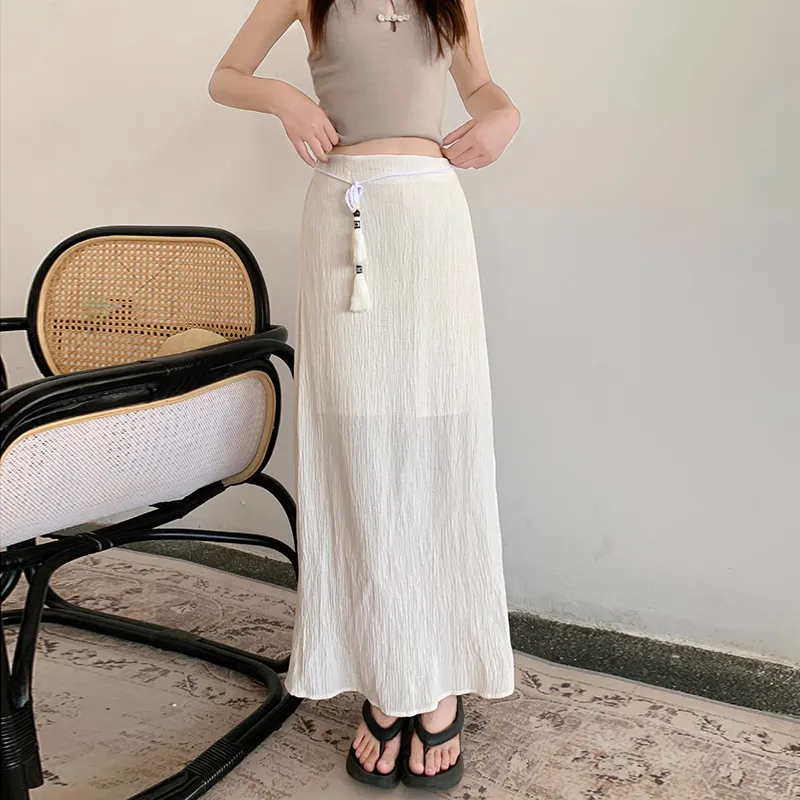 Rose Casual Long Skirts Women's White-2