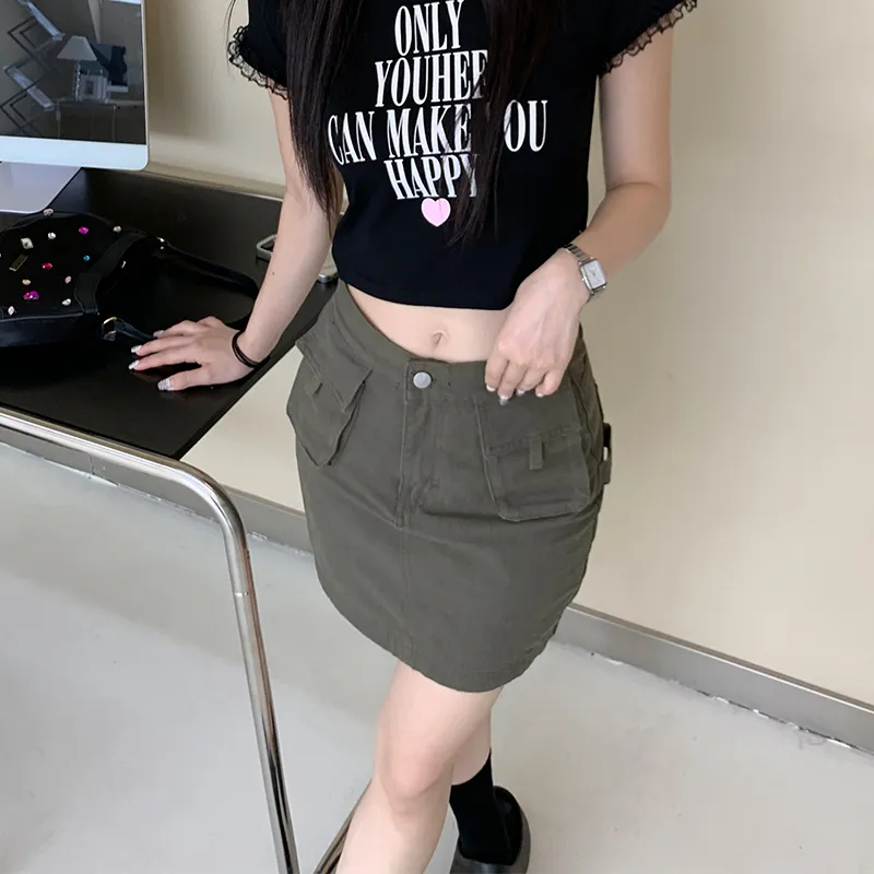 Rose Denim Short Skirts Women's Gray Green-2