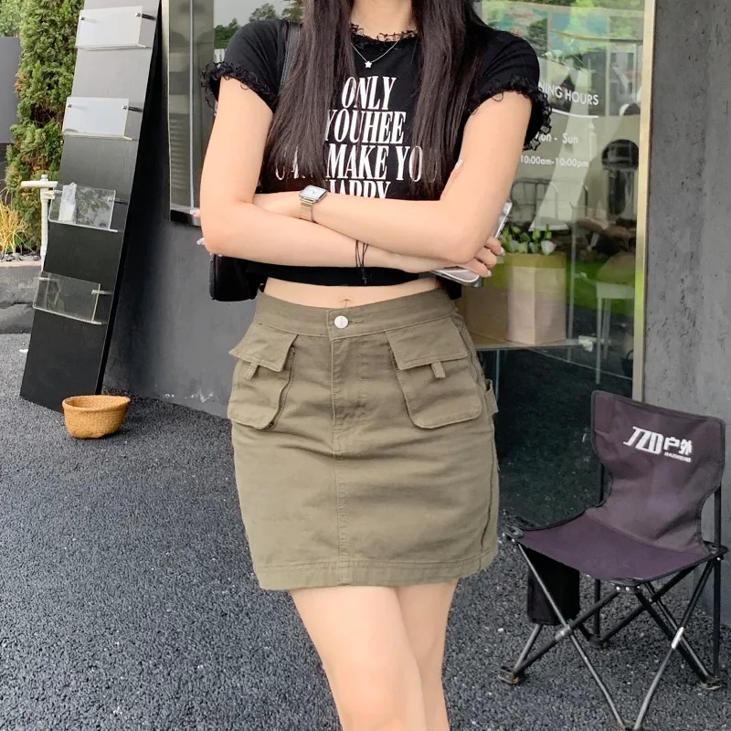 Rose Denim Short Skirts Women's Gray Green-6