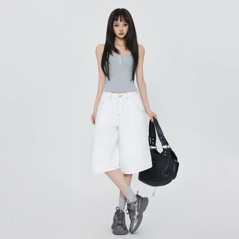 Rose Denim Shorts Women's White-6