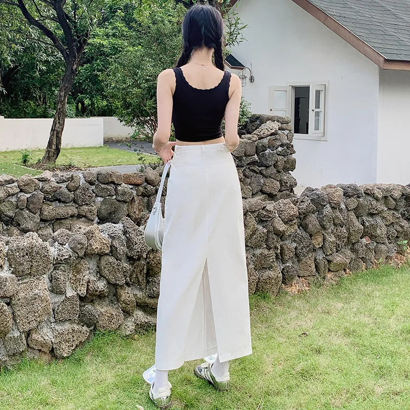 Rose Casual Long Skirts Women's White-1