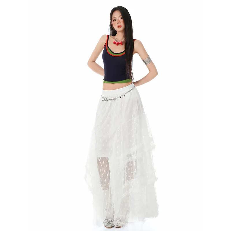 Rose Casual Long Skirt Women's White-6