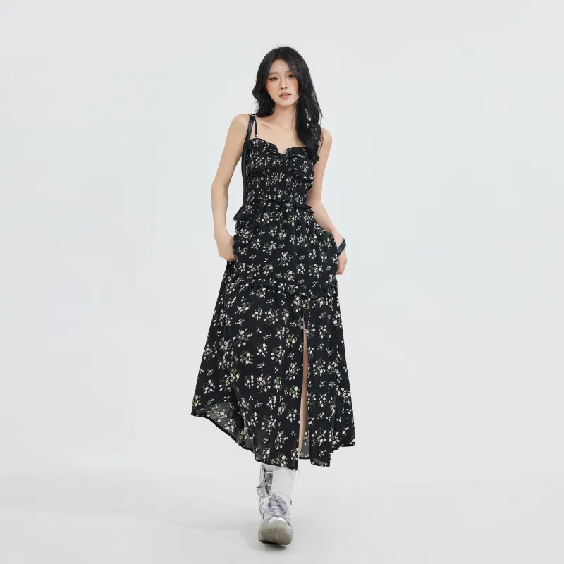 Rose Slip Dresses Women's Black-5