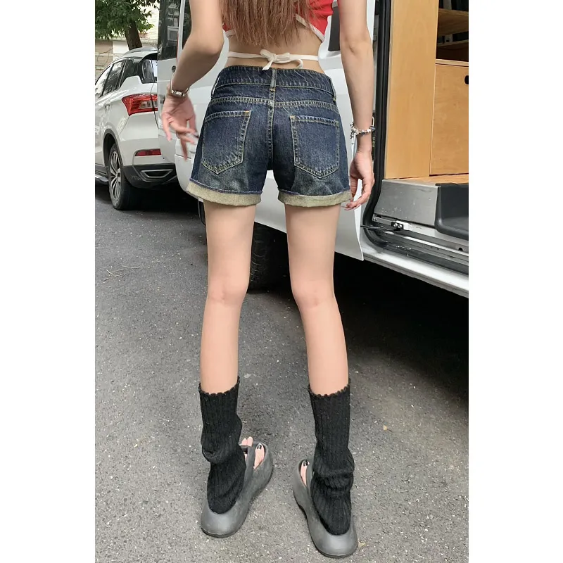 Rose Denim Shorts Women's Vintage Blue-2