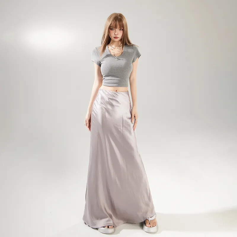 Rose Casual Long Skirts Women's Purple-5