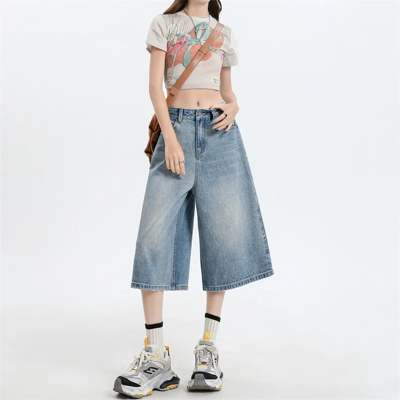 Rose Denim Shorts Women's Cream Blue-2