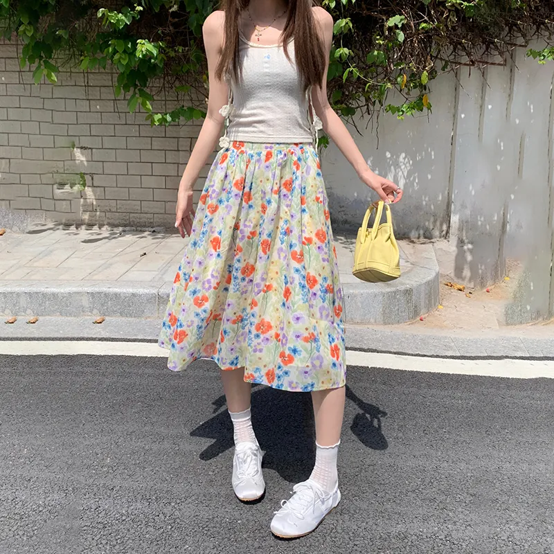 Rose Casual Long Skirts Women's Floral Skirt-3