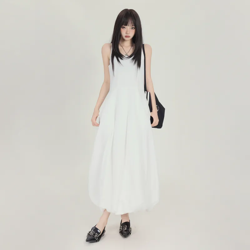 Rose Slip Dresses Women's White-5