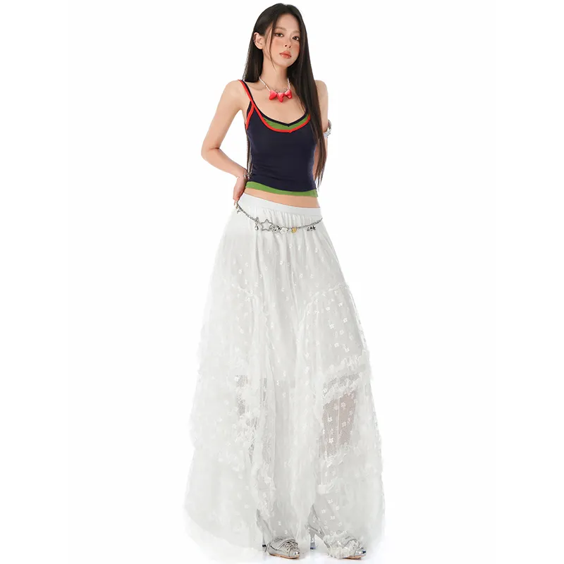 Rose Casual Long Skirt Women's White-4
