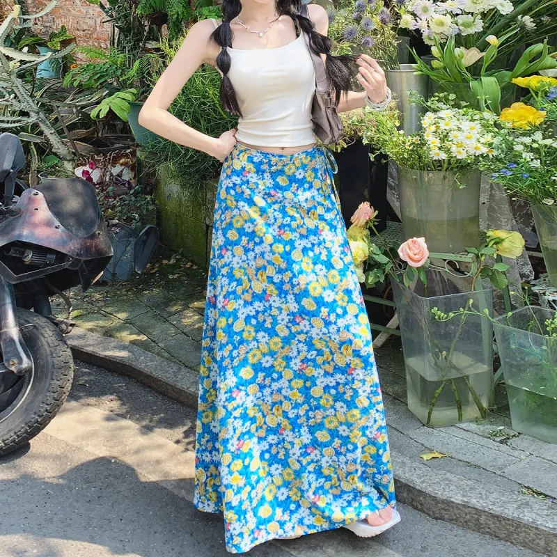 Rose Casual Long Skirts Women's Floral Dress-4