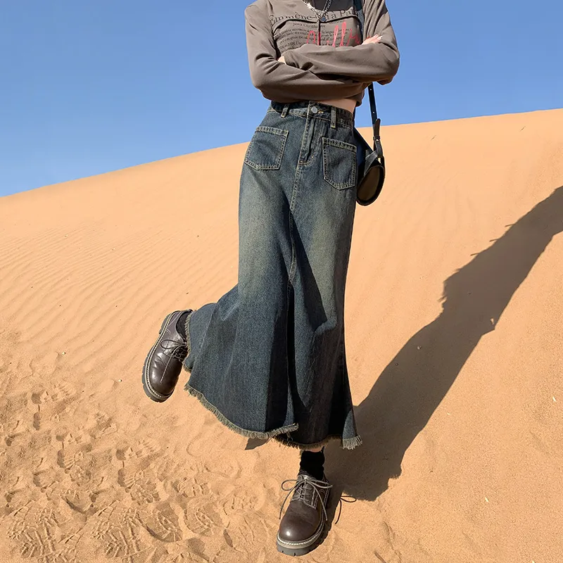 Rose Denim Long Skirts Women's-6
