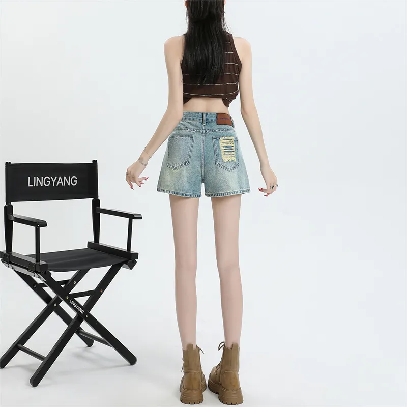 Rose Denim Shorts Women's Moonlight Blue-4