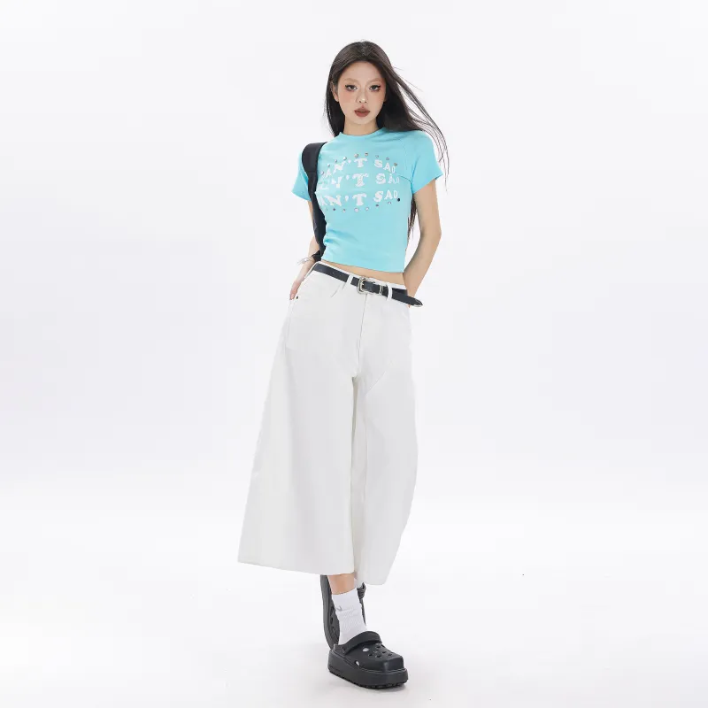 Rose Denim Shorts Women's White-5