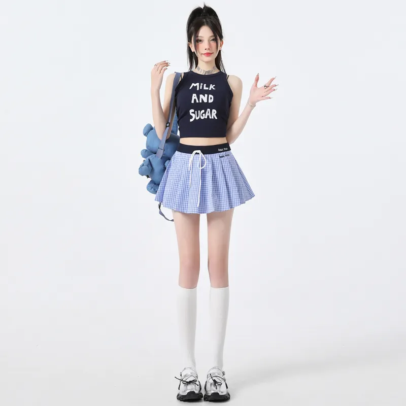Rose Casual Short Skirts Women's Blue-3