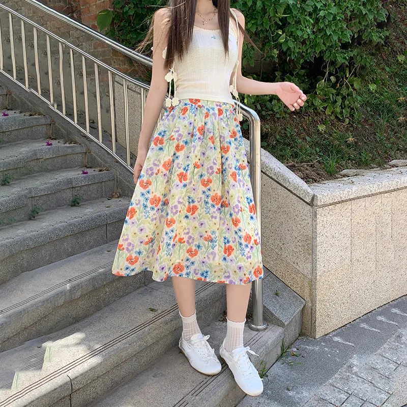 Rose Casual Long Skirts Women's Floral Skirt-5