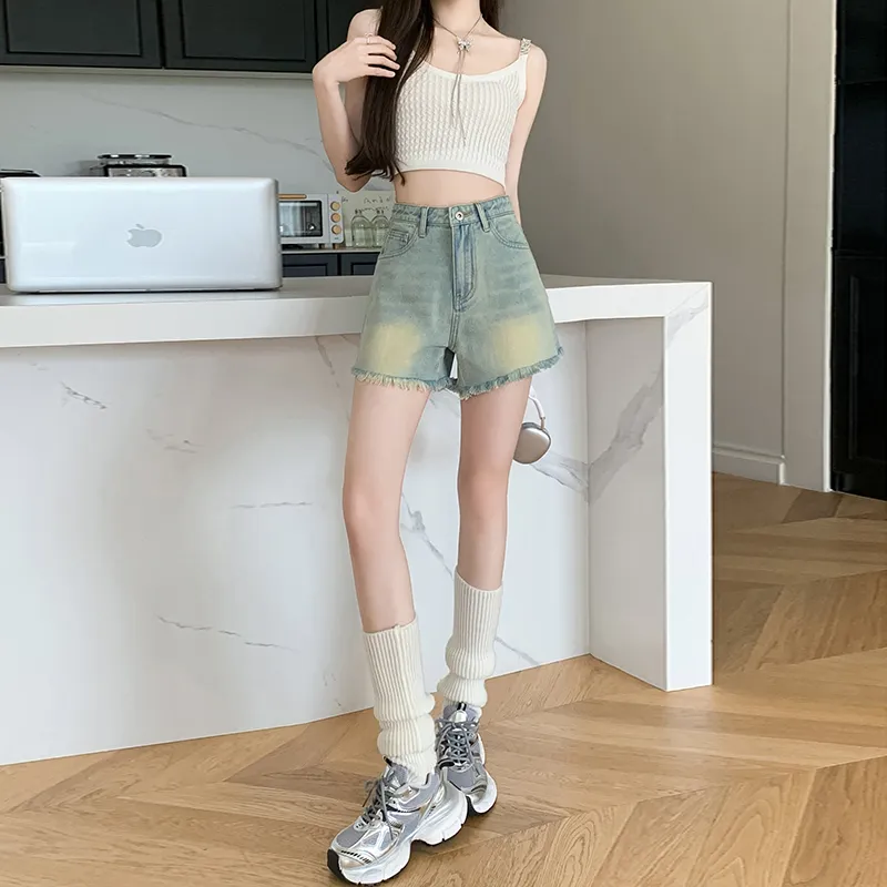 Rose Denim Shorts Women's Vintage Yellow-7