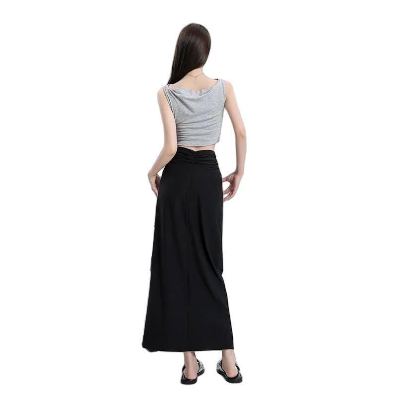 Rose Casual Long Skirts Women's Black-1
