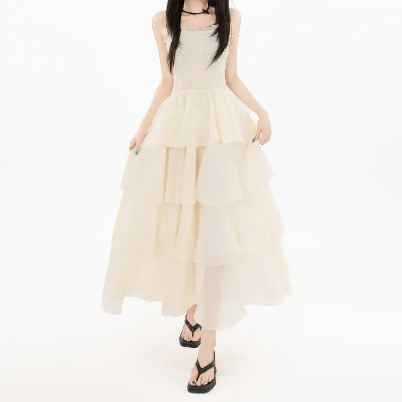 Rose Slip Dresses Women's Beige-5