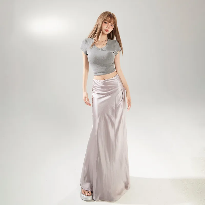 Rose Casual Long Skirts Women's Purple-2