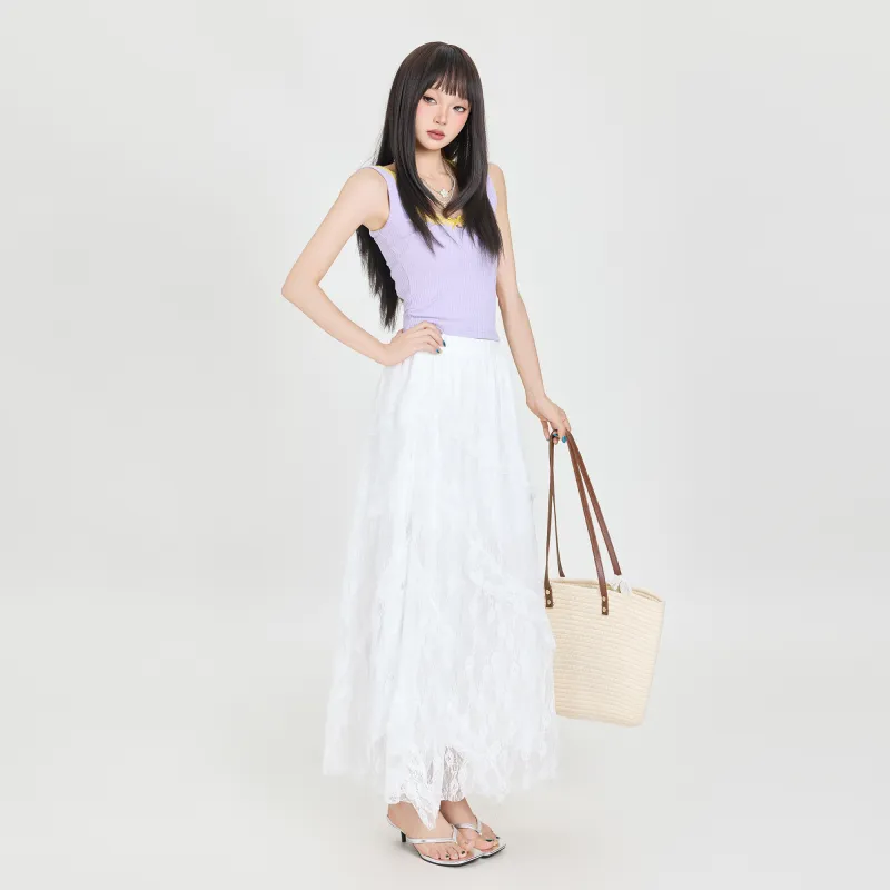 Rose Casual Long Skirts Women's White-2