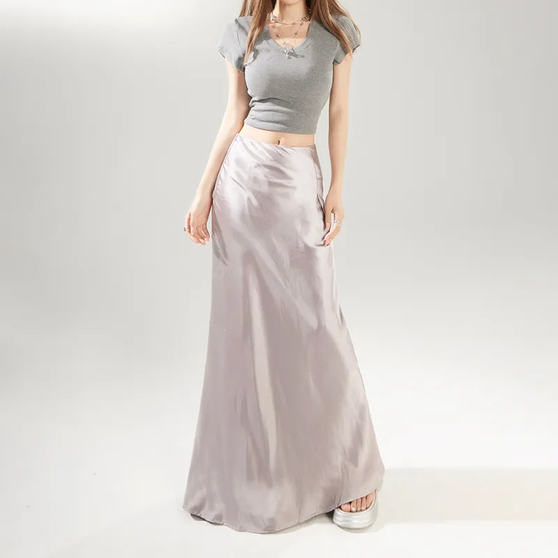 Rose Casual Long Skirts Women's Purple-1