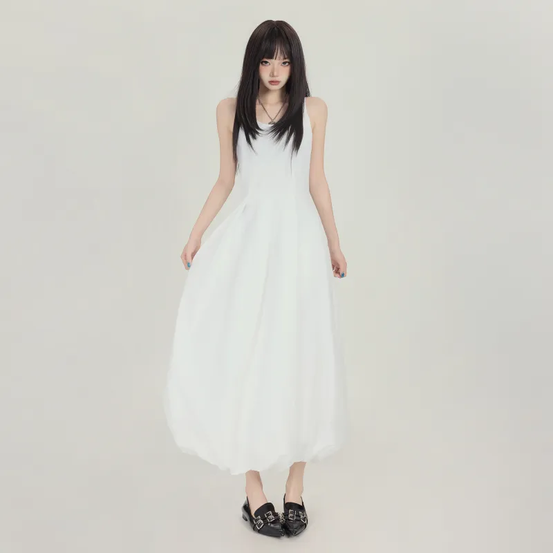 Rose Slip Dresses Women's White-3