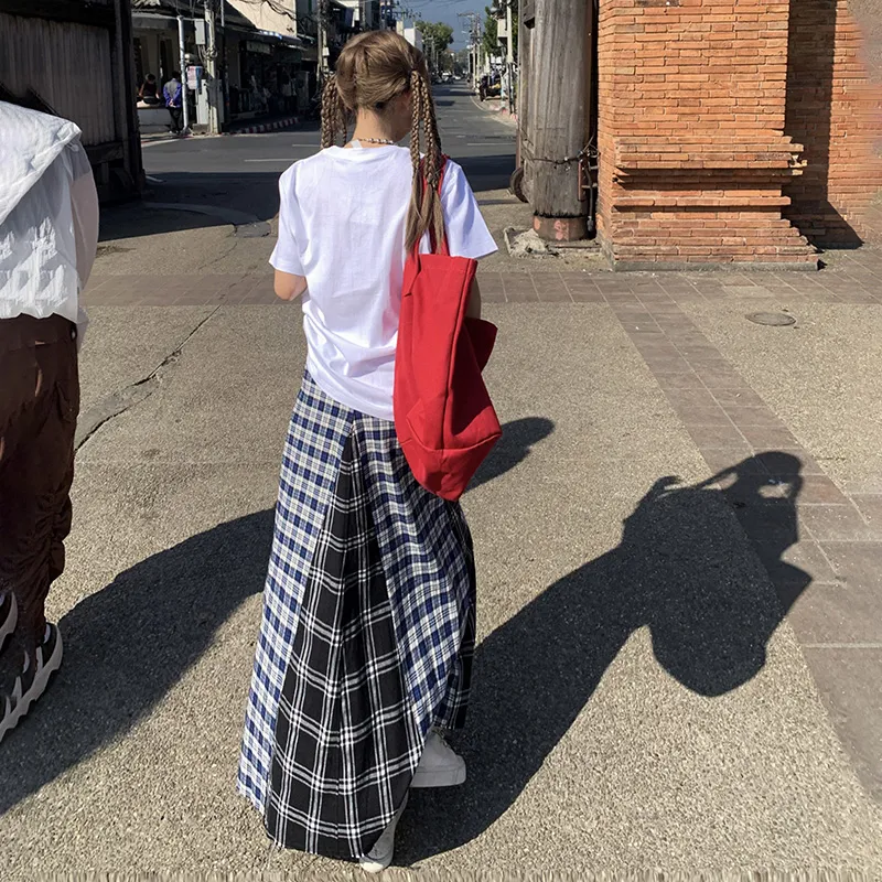 Rose Casual Long Skirts Women's Blue-3