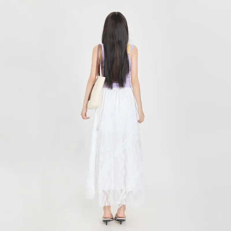 Rose Casual Long Skirts Women's White-1