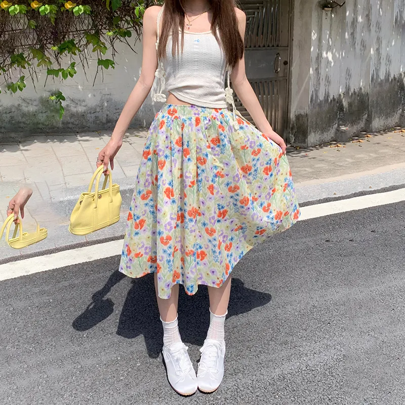 Rose Casual Long Skirts Women's Floral Skirt-2