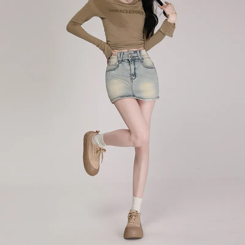 Rose Denim Short Skirts Women's Light Blue-2