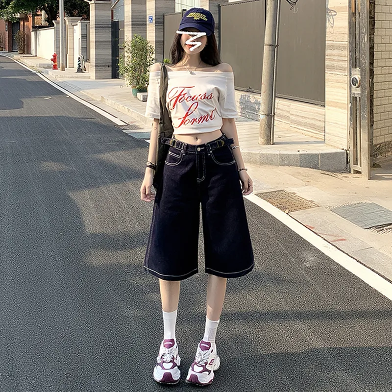 Rose Denim Shorts Women's Dark Blue-2