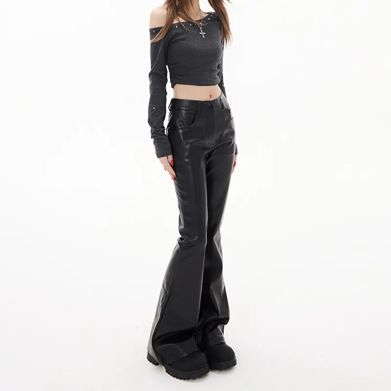 Rose Leather Pants Women's Black-9