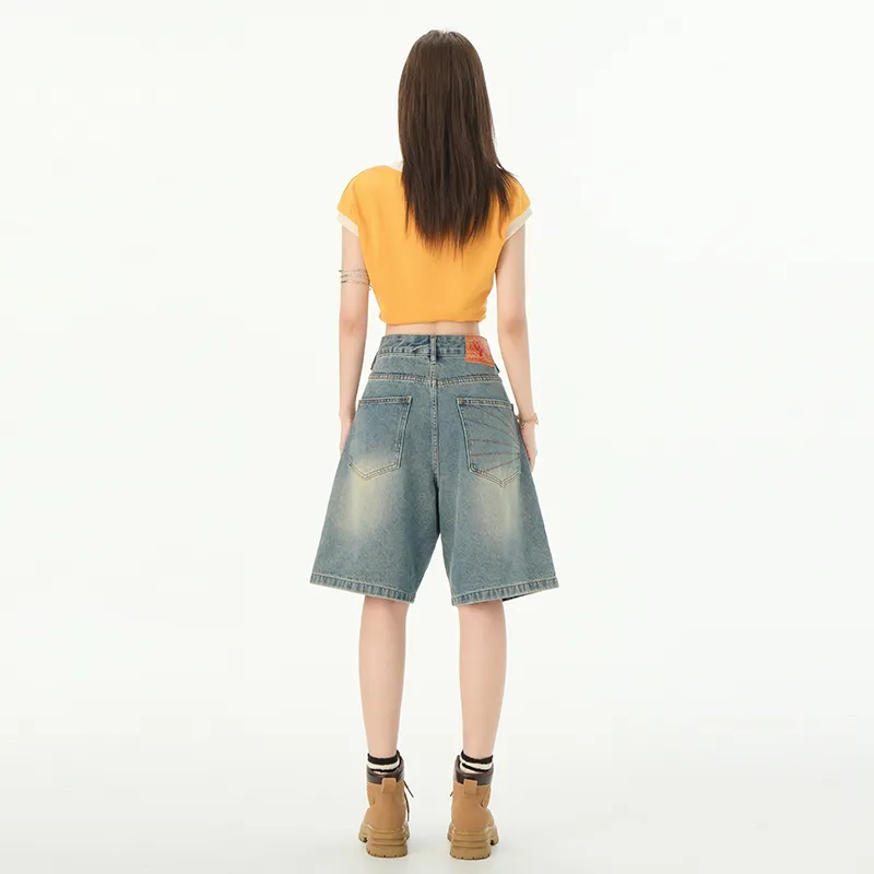 Rose Denim Shorts Women's Vintage Blue-6