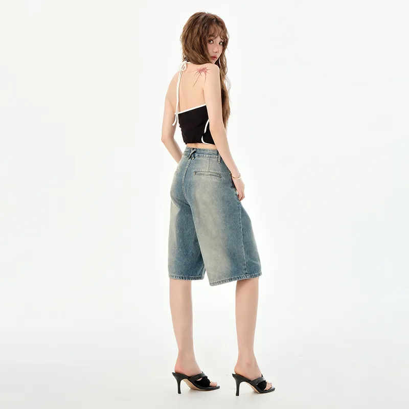 Rose Denim Shorts Women's Vintage Blue-4