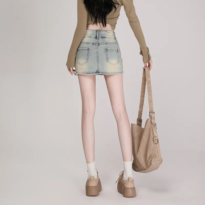 Rose Denim Short Skirts Women's Light Blue-1
