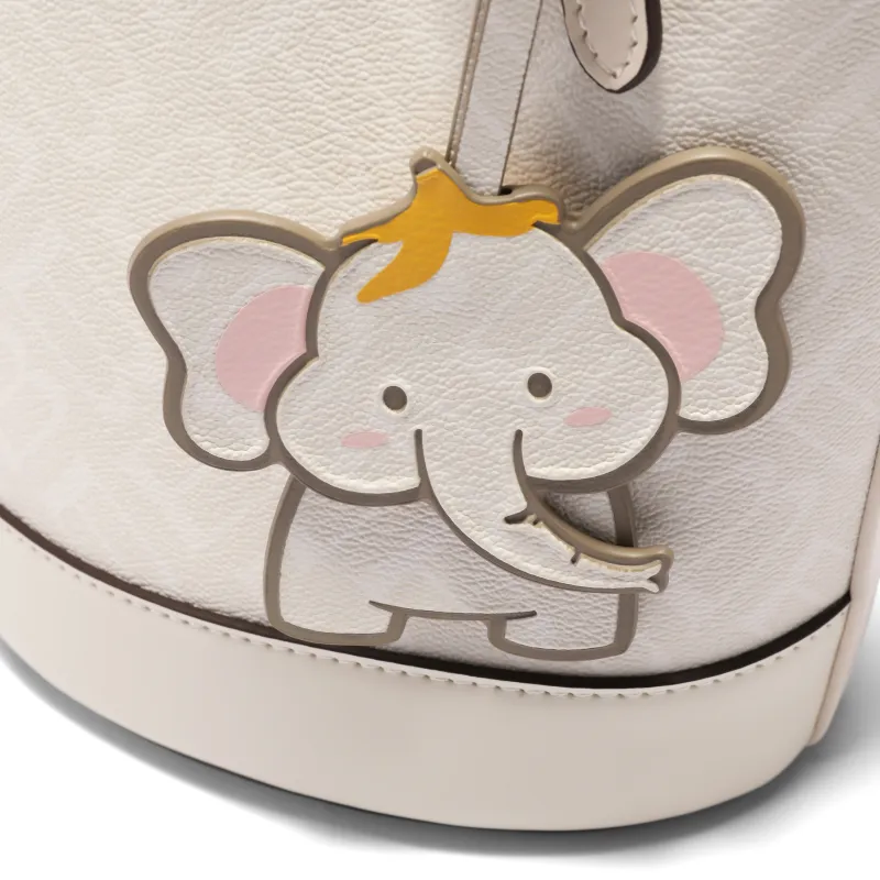 BELLE Artificial Leather Bucket Bag, Shoulder Bag, Crossbody Bag, Handbag Medium Size Women's Coffee/Apricot/White-13