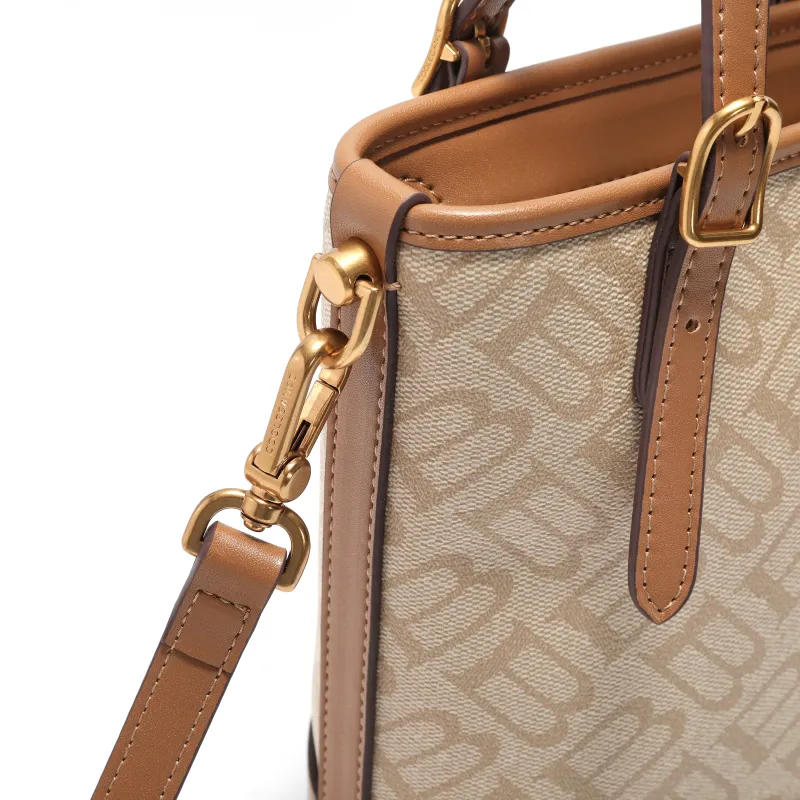 BELLE Artificial Leather Bucket Bag, Shoulder Bag, Crossbody Bag, Handbag Medium Size Women's Coffee/Apricot/White-8