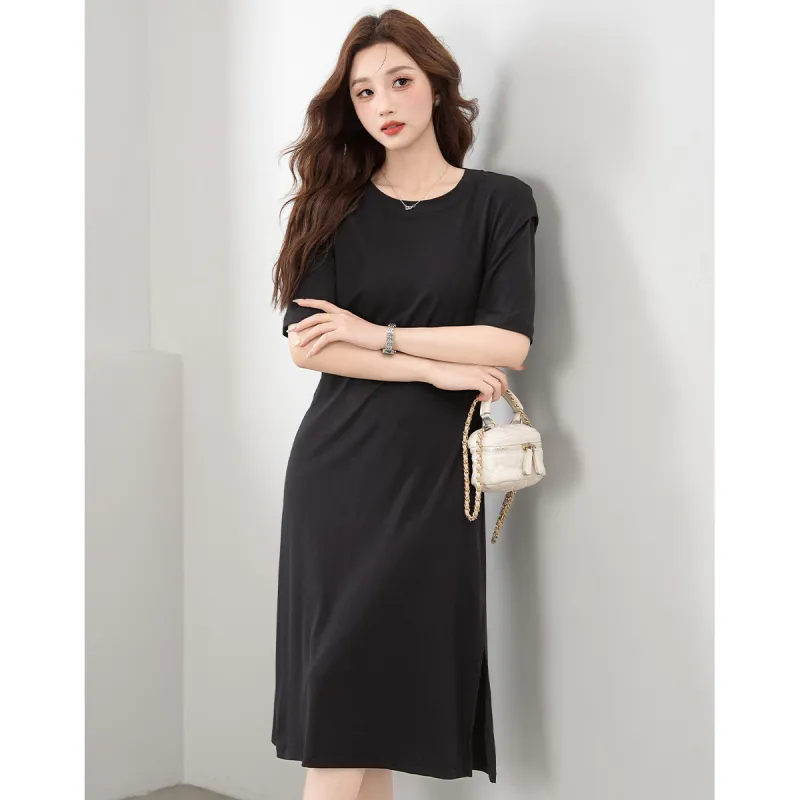 BALENO Solid Color Split Elastic Waistband Design Elegant Casual Fashion Long Skirt Summer Women's-4