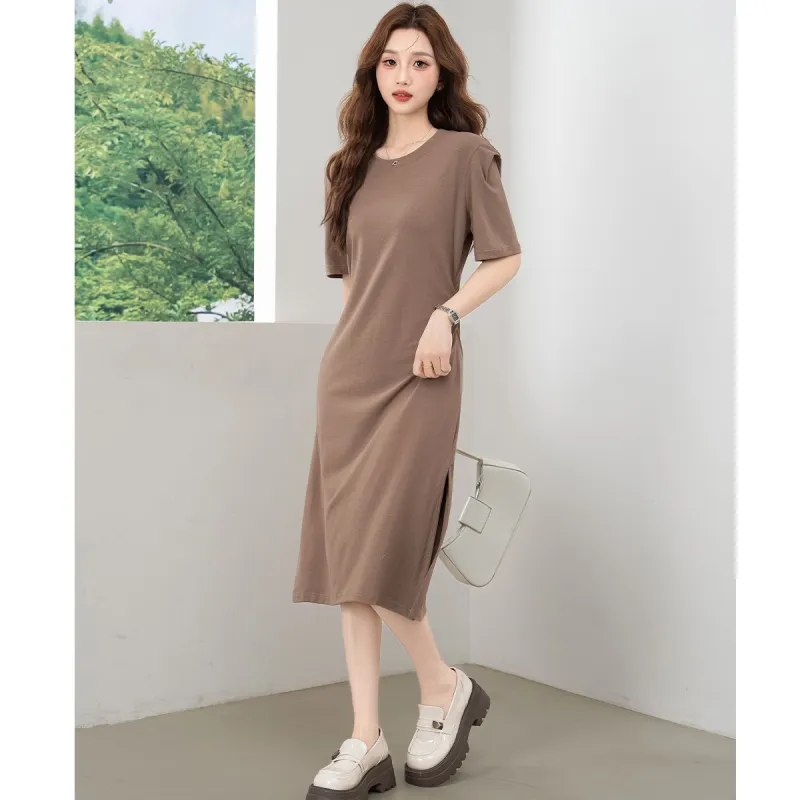 BALENO Solid Color Split Elastic Waistband Design Elegant Casual Fashion Long Skirt Summer Women's-14