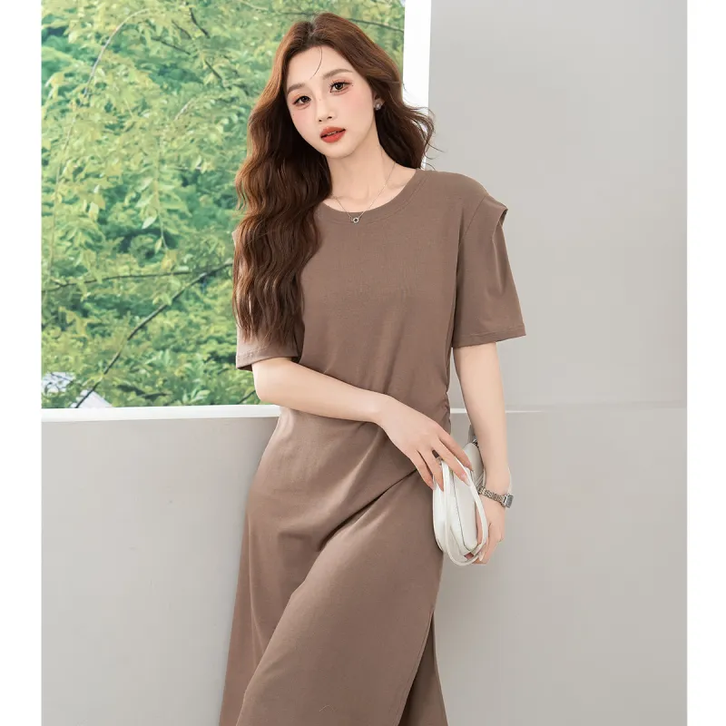 BALENO Solid Color Split Elastic Waistband Design Elegant Casual Fashion Long Skirt Summer Women's-15