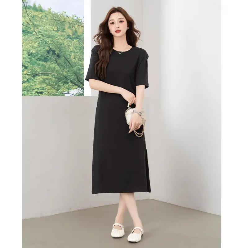 BALENO Solid Color Split Elastic Waistband Design Elegant Casual Fashion Long Skirt Summer Women's-2