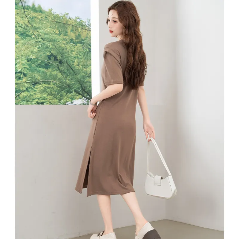 BALENO Solid Color Split Elastic Waistband Design Elegant Casual Fashion Long Skirt Summer Women's-11