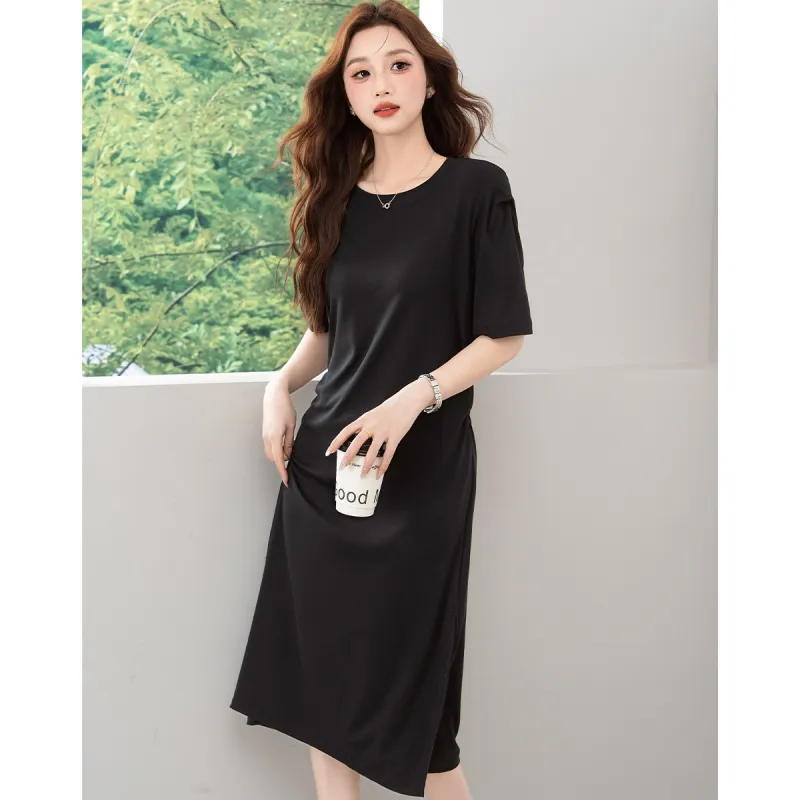 BALENO Solid Color Split Elastic Waistband Design Elegant Casual Fashion Long Skirt Summer Women's-5