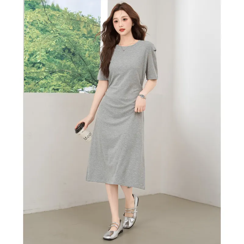 BALENO Solid Color Split Elastic Waistband Design Elegant Casual Fashion Long Skirt Summer Women's-6