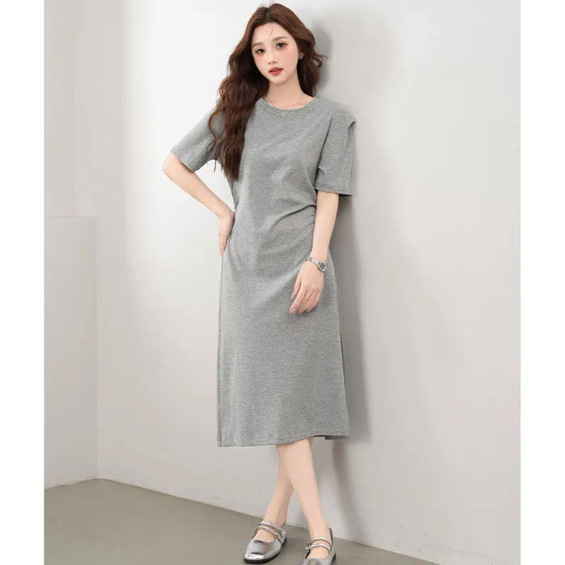 BALENO Solid Color Split Elastic Waistband Design Elegant Casual Fashion Long Skirt Summer Women's-8