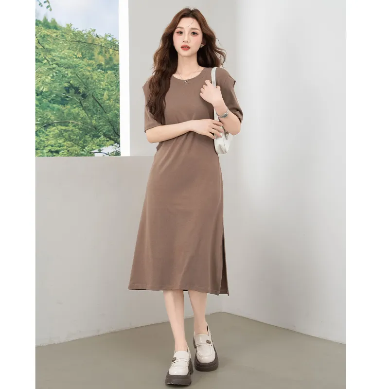 BALENO Solid Color Split Elastic Waistband Design Elegant Casual Fashion Long Skirt Summer Women's-13