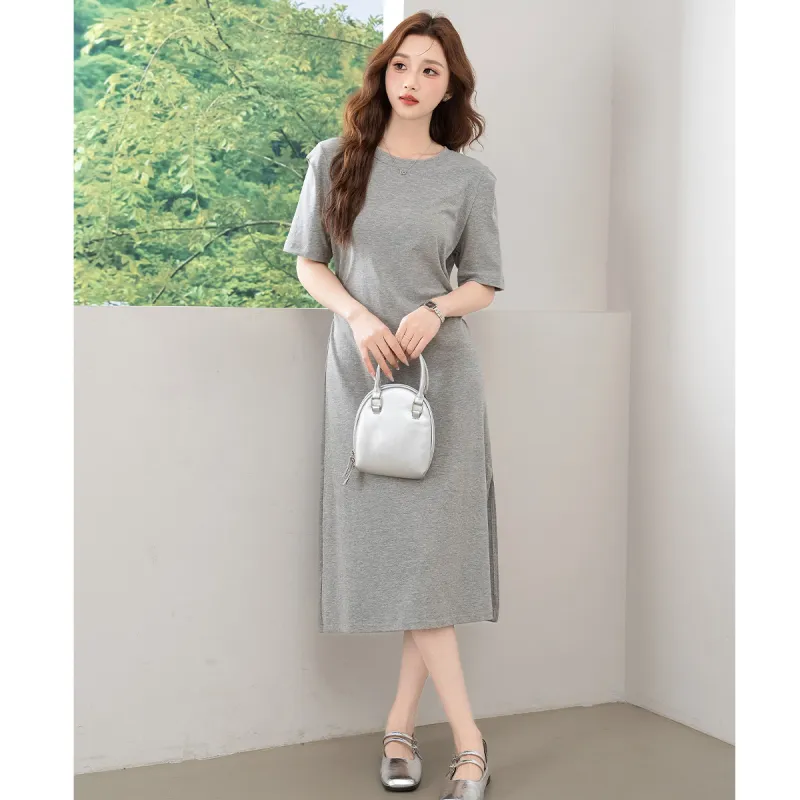 BALENO Solid Color Split Elastic Waistband Design Elegant Casual Fashion Long Skirt Summer Women's-9