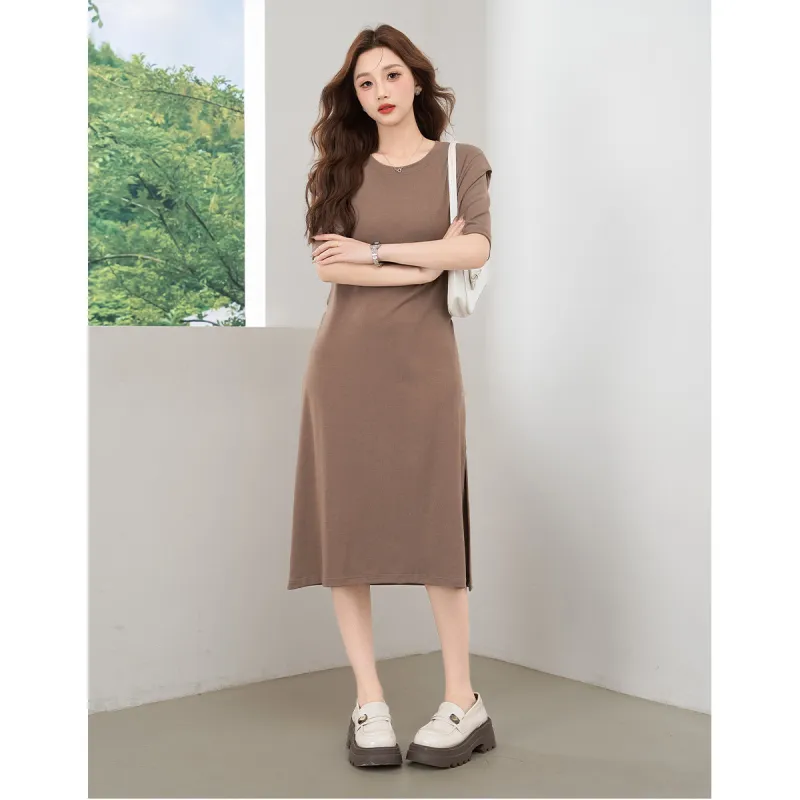 BALENO Solid Color Split Elastic Waistband Design Elegant Casual Fashion Long Skirt Summer Women's-12